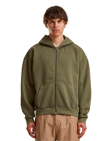 Vintage Heavy Zip Hoodie Warm Khaki